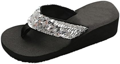 Women Sandals Daoroka Summer Sequins Anti-Slip Clip Toe Flip Flops Platform Wedge Slippers Casual Soft Beach Outdoor Shoes (US:9, Sliver)