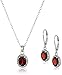 Sterling Silver Garnet Lever Back Earrings and Pendant Necklace Set