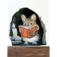 3D Mouse Reading Book in Mouse Hole - Wall Decal Realistic Sticker