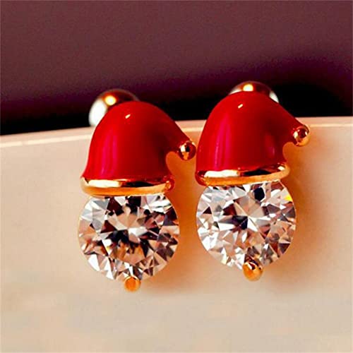Women\'s Christmas Earrings, Girls Crystal Gemstone Santa Christmas Hat Earring Stud Xmas Gift for Women & Girls