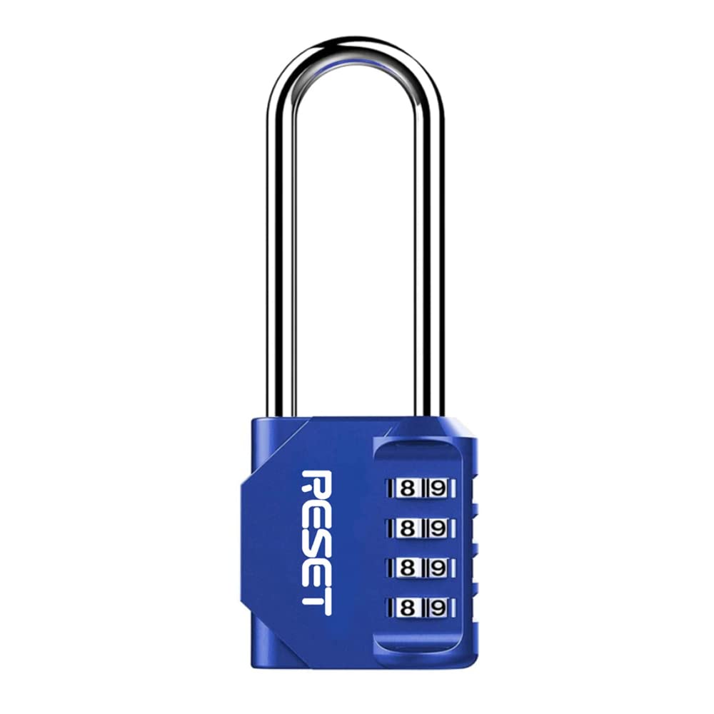 RESET- 4 Digit Combination Padlock with 2.4 inch Long Shackle, Combination Lock,Outdoor Waterproof Padlock for School Gym Locker, Fence, Gate, Toolbox,Blue