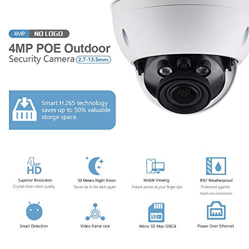 4MP Dome IPC-HDBW4433R-ZS IP PoE Camera,IR 165foot,2.7mm~13.5mm Motorized Varifocal Lens Optical Zoom,H.265 ONVIF,SD Slot,Outdoor Security Network Surveillance CCTV,IK10,IP67 Weatherproof