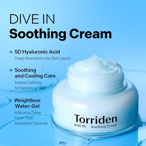 TORRIDEN DIVE-IN Low-Molecular Hyaluronic acid Soothing Cream 3.38 fl oz | Facial Moisturizer Gel for Sensitive, Dry Skin | Fragrance-free, Alcohol-free, No Colorants | Vegan, Clean, Cruelty-Free
