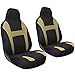 OxGord 2pc Integrated Flat Cloth Bucket Seat Covers - Universal Fit for Car, Truck, Van, SUV - Beige/Black