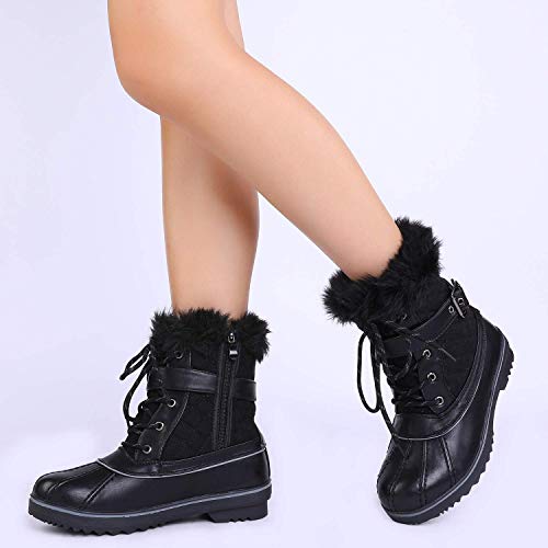 DREAM PAIRS Women's River Black Mid Calf Waterproof Winter Snow