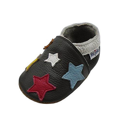 Mejale Soft Sole Leather Baby Crib Shoes Infant Toddler Prewalkers 0-3 Years(Dark Grey,12-18 Months)