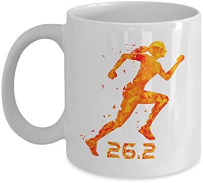 Running Gifts For Women - 26.2 Full Marathon Polygonal - 11oz Ceramic Unique Coffee Mug Tea Cup, White - Full Marathon 26.2 Gifts Mug