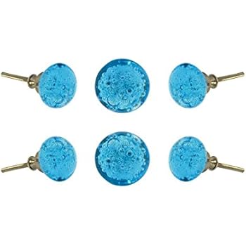 Set Of 6 Cabinet Knobs Glass Jones Bead Turquoise Handmade Drawer
