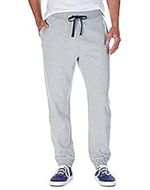 Cuffed Bottom Fleece Pants-Heather Grey, Large