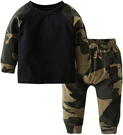 Newborn Infant Baby Boys Girls Camouflage Tops Pants Outfits Clothing Pants Set