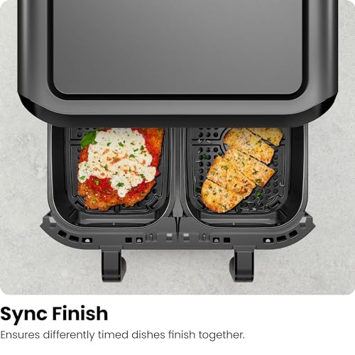 CHEFMAN 5.6L Dual Air Fryer Oven, Dishwasher Safe Frying Baskets, Double Air Fryer with Sync Finish, Hi-Fry, Auto Shutoff and Easy View Windows, Black