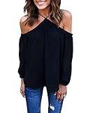 Vemvan Women's Spaghetti Halter Off The Shoulder Blouse Long Sleeve Shirt Tops Black, X-Large