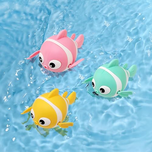 TERRIFI Baby Bath Toys, Wind-Up Paddling Pool Toys for 1-3 Year Olds, Floating Swimming Clownfish, Clockwork Water Toys Game for Kids, Toddler Girls and Boys, Bath Time Shower Gifts