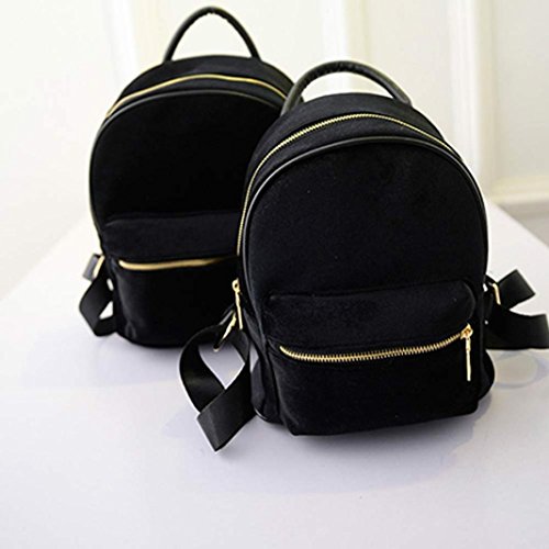 Gillberry Women Gold Velvet Small Rucksack Backpack School Book Shoulder Bag (Black)