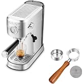 CASABREWS Espresso Machine 20 Bar, Professional Espresso Maker with Milk Frother Steam Wand 51mm Bottomless Portafilter with Puck Screen &amp; Filter Basket