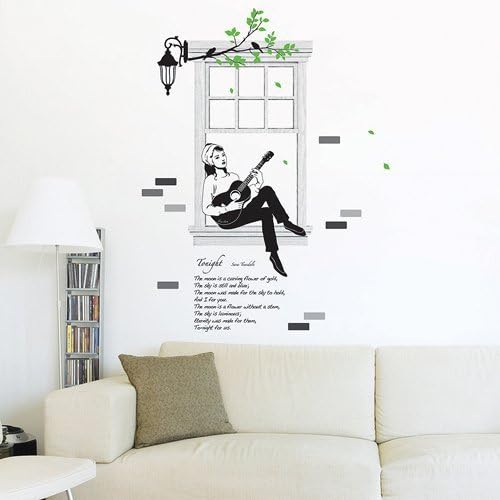 Reusable Decoration Wall Sticker Decal - Audrey Windowsill Guitar Song Serenade