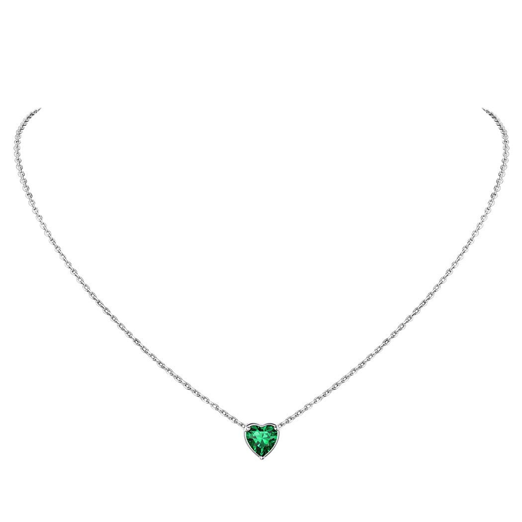 Suplight May Birthstone Necklace, Mothers Day Jewelry 925 Sterling Silver Dainty Crystal Emerald Green Heart Shaped Birthstone Pendant Necklace for Women Girls — image 1