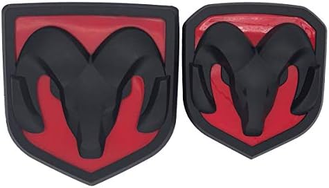 2pcs OEM Front Emblem and Rear Tailgate Emblem Replacement for Dodge Ram 1500 2500 3500 Bright black fit 2013-2018 (Bright red)