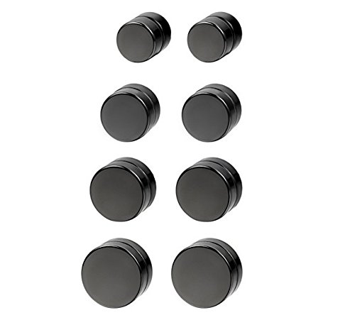 JewelryWe 4 Pairs Men Women Stainless Steel Round Clip On Black Magnetic Stud Earrings, Non Piercing(6-12MM)