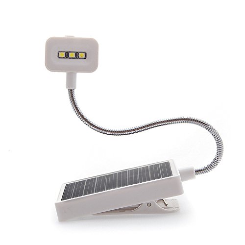 Solar Clip on Book Light,AVEKI LED Solar Powered and USB Rechargeable Reading Lights with Soft Clip, Solar Energy Book lamp for Reading Camping Tent Travel (White)
