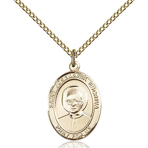 Gold Filled St. Josemaria Escriva Pendant 3/4 x 1/2 inches with Gold Filled Lite Curb Chain