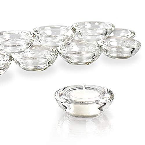 ELIVIA Clear Tealight Candle Holders Set of 24, Round Chunky Glass