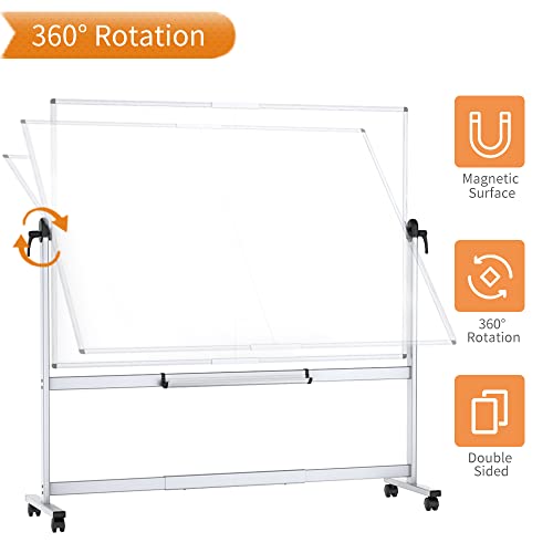 VIZ-PRO Double-Sided Mobile Whiteboard, 72 x 48 Inches, Magnetic Rolling Dry Erase White Board on Wheels with Aluminium Frame and Stand