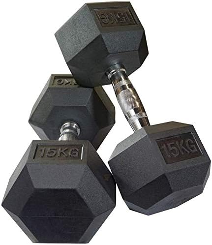 Prosportsae Rubber Hex Dumbbell 15 KG – Solid Cast Iron Core