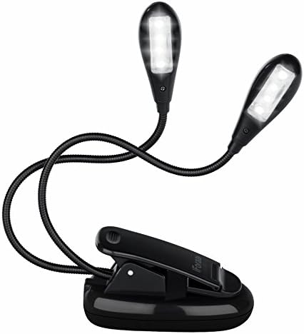 Book Reading Lamp,iForaa 8 Led Gooseneck Clip on Lamp Rechargeable Book Reading / Music Stand Light with 2 Adjustable Arms for Bed Desk Table BBQ Grilling Travel, Flexible Eye Care Dimmable Clip Light