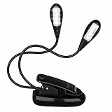 Book Reading Lamp,iForaa 8 Led Gooseneck Clip on Lamp Rechargeable Book Reading / Music Stand Light with 2 Adjustable Arms for Bed Desk Table BBQ Grilling Travel, Flexible Eye Care Dimmable Clip Light