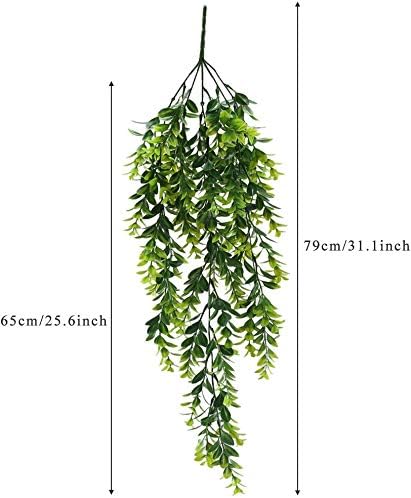 MIHOUNION 2pcs Artificial Trailing Plants Fake Hanging Plants Plastic Faux Foliage Greenery House Plant for Indoor Outside Home Bedroom Garden Wedding Hanging Pot Basket Decor - Image 5