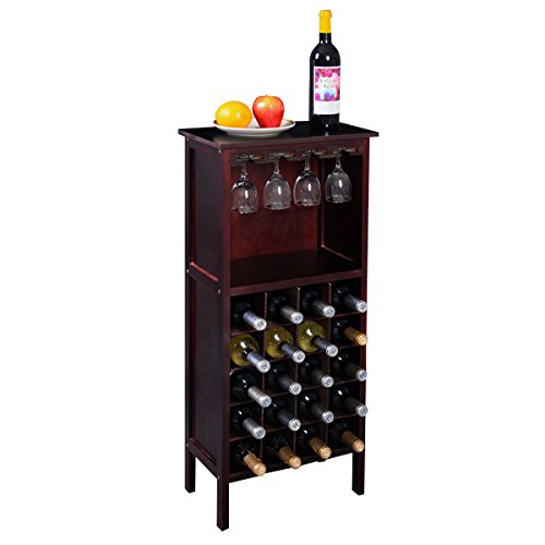 Wine Bottle Holder Storage Kitchen Home Bar With Glass Rack Wood