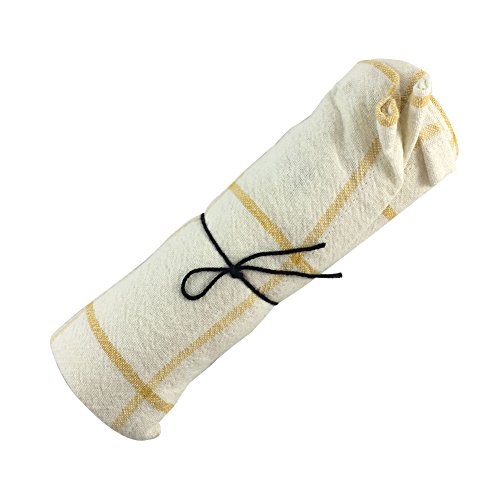 Hearth and Hand with Magnolia, Striped and Grid Pattern Pot Holder (Set of 2) with Large Flour Sack Kitchen Dish Towel Set, Golden Yellow and White, 100% Cotton