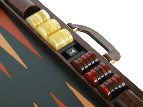Leather Backgammon Board Set - (23" Large Attache Case, Zaza & Sacci) - Brown Croco