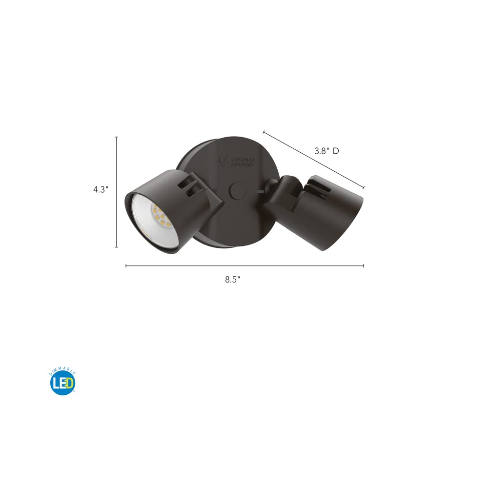 Lithonia Lighting HomeGuard 2-Light LED Outdoor Flood Lights, Wall or Ceiling Mount Outdoor Lights, 4000K Cool White, Round Heads, Dark Bronze (HGX LED 2RH 40K 120 DDB M2)