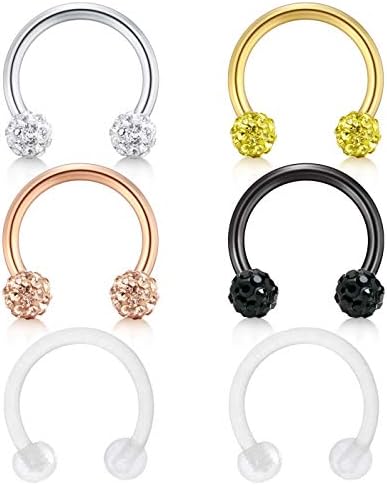 Zolure 16G Septum Rings CZ Crystal Arrow Star Moon Horseshoe Rings 8mm 10mm Stainless Steel Nose Lip Eyebrow Rings Bioflex Tragus Cartilage Daith Helix Earrings Retainer