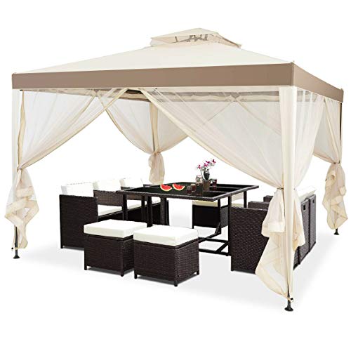 FDInspiration Beige 10x 10 FT Patio Gazebo Tent Shelter Outdoor Canopy Shelter Party Sun Shade w/Mosquito Netting with Ebook - Thumbnail 7