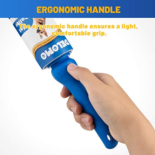 DELOMO Lint Rollers for Pet Hair Extra Sticky, Upgrade Portable Lint Roller with 3 Rollers + 6 Paper Rolls, 360 Sheets Total, Perfect for Furniture, Couch, Carpet, Car Seat & Clothing, Blue