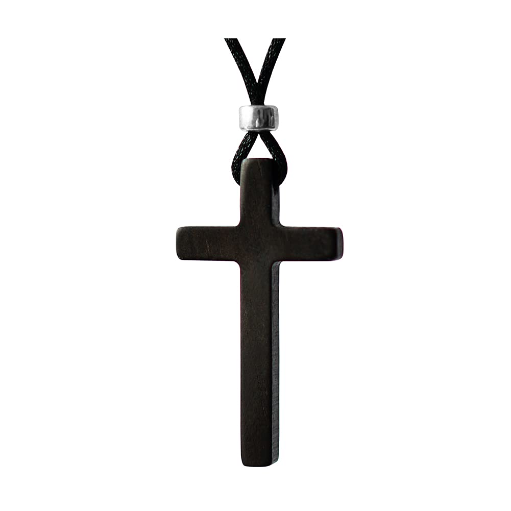 Natural Sandalwood Cross Pendant Necklace for Men Women Black Solid Wooden Christian Baptism Christmas Easter Prayer Faith Confirmation Birthday Gift Car Rearview Mirror Hanging Wall Ornament