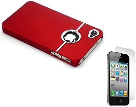 2010kharido Deluxe W/Chrome Rubberized Snapon Hard Back Cover Case for iPhone 4 4S Red