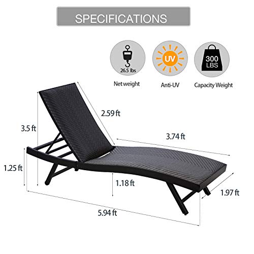 Set of 2 Outdoor Chaise Lounge Chair Wicker Patio Lounger Chairs with