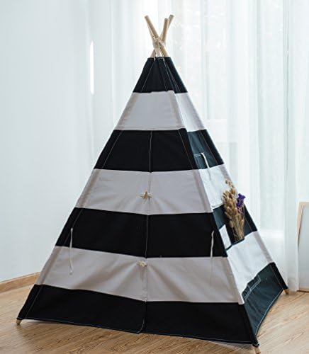 Pericross Kids Teepee Tent Indian Play Tent Children's Playhouse for Outdoor and Indoor Play (B4-Black-Stripes)