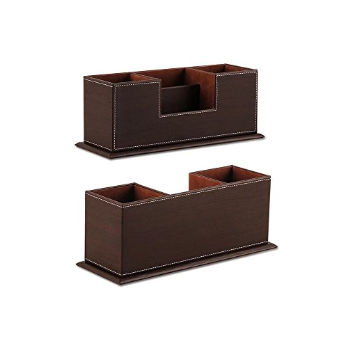 UnionBasic PU Leather 4 Compartment Desk Organizer Card/Pen/Pencil/Mobile Phone Office Supplies Holder Collection Desktop Organizer (Wood Grain Coffee)