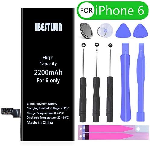 Battery for iPhone 6, IBESTWIN 2200mAh High Capacity Battery Replacement for iPhone 6 with Full Remove Tool Kit and Adhesive-36 Months Warranty (Only for iPhone 6)