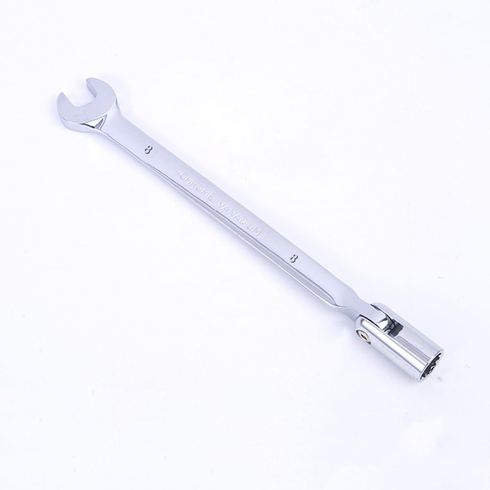 Leliafleury 8 mm Flexible Head Socket Wrench Combination Socket Spanner Chrome Vanadium Steel Metric Spanner Swivel Head and Fixed Open End Ratcheting Wrench Tool for Car Repair