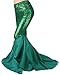 YiZYiF Women's Party Costume Sequins Mermaid Long Tail Skirt with Asymmetric Mesh Panel Medium Green