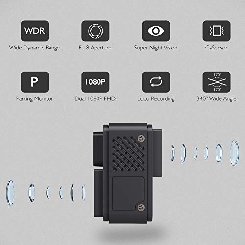 AKASO Dual Dash Cam 1080P60 FHD, Uber Front & Rear Dash Camera, Dual Sony Starvis, 340Â° Wide Angle, Dual Record 1080P, Infrared Night Vision, Parking Mode, G-Sensor, Support 128GB max. (Trace 1)