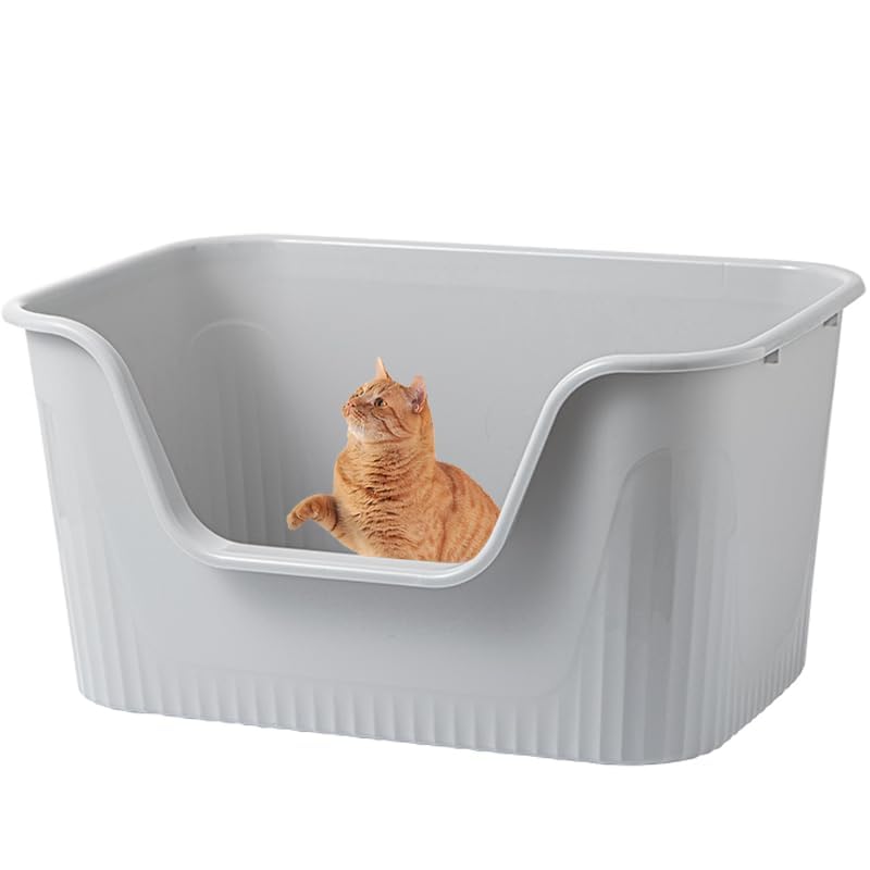 SLEEPHEAD®Extra Cat Large Litter Box with High Sides,Anti-Splashing Litter Box,Tool-Free Assembly,Multi Cat Litter Box,Jumbo Litter Box for Easier Cleaning & Superior Hygiene. （64 * 45 * 33cm）(Grey)