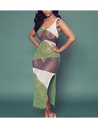 Conjunto de falda de dos piezas para mujer - Borla hueca fuera de hombro alto Split Cover Up Bikini Beach Dresses