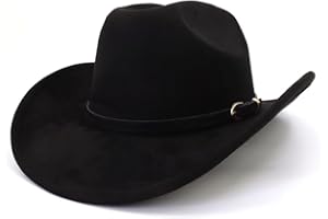 JOTDEW Cowboy Hat Cowgirl Hat Men's & Women's Wide Brim Felt Fedora Hat with Buckle Belt Western Cowboy Hat for Women